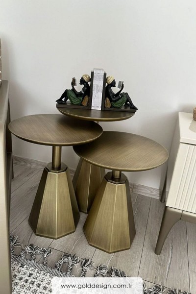 Pera Zigon Sehpa 3'lü - Antik Eskitme