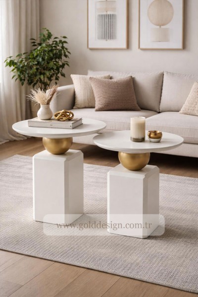 Oblix Lake Sehpa İkili Takım - Krem Gold