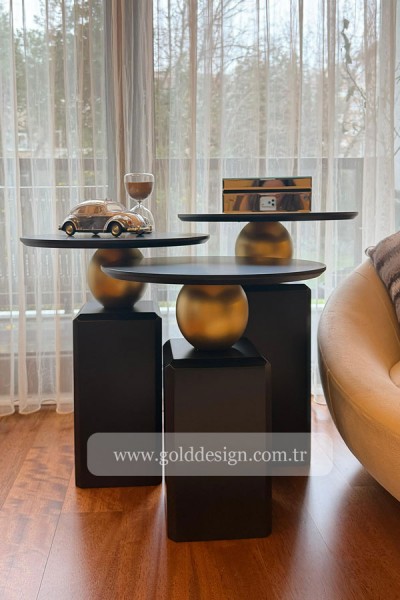 Oblix Lake Sehpa 3'lü Takım - Siyah Gold