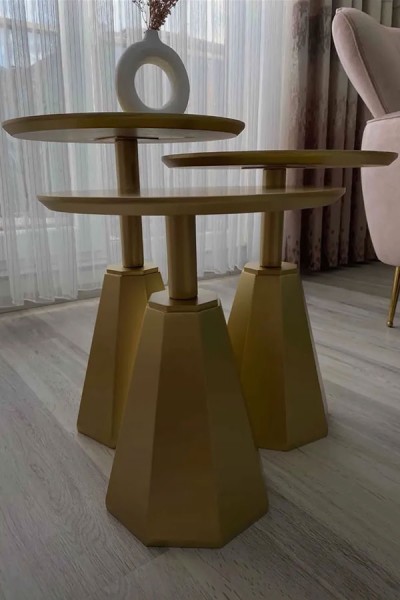 Pera Zigon Sehpa 3'lü - Gold