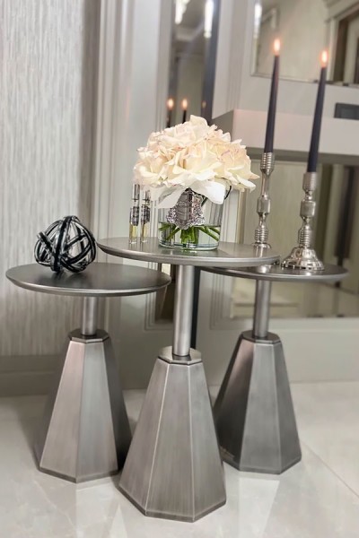 Pera Zigon Sehpa 3'lü - Gümüş Eskitme