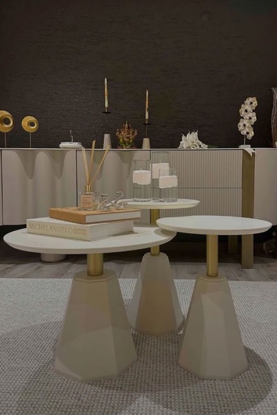 Pera Zigon Sehpa 2+1 - Krem Gold