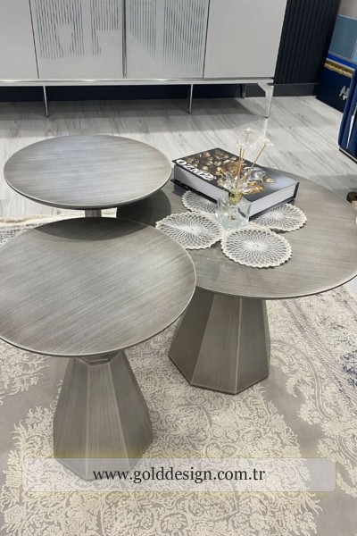 Pera Zigon Sehpa 2+1 - Gümüş Eskitme