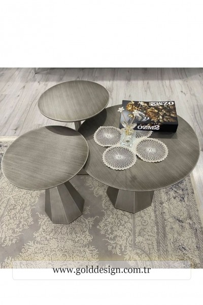 Pera Zigon Sehpa 2+1 - Gümüş Eskitme