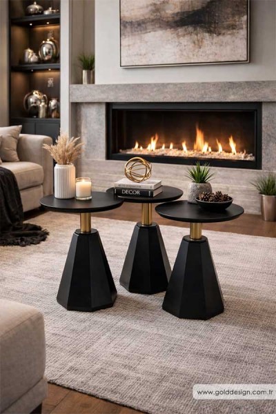 Pera Zigon Sehpa 3'lü - Gold